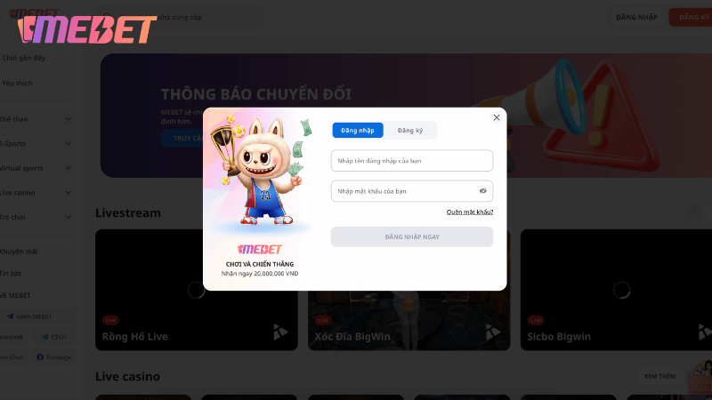 Cách Đăng Nhập MEBET