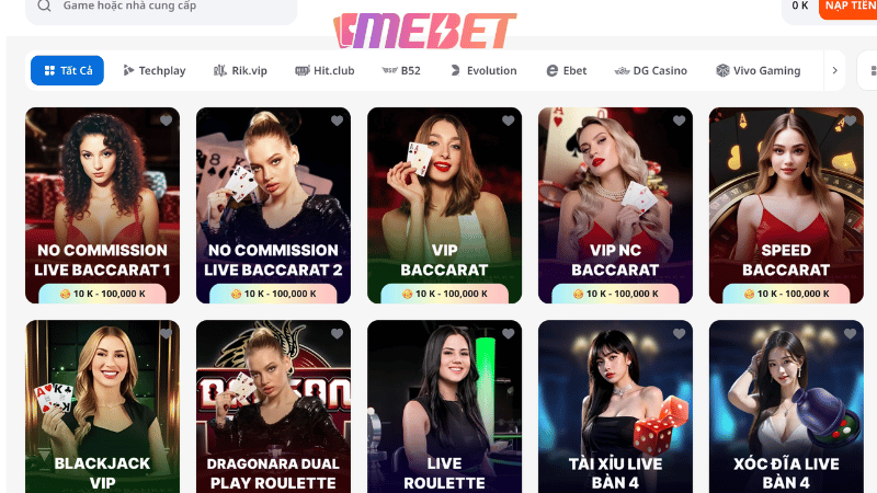 Hướng dẫn cách tham gia cá cược Live Casino MEBET mới nhất 