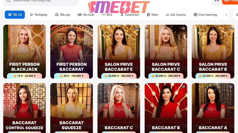 Danh mục game Live Casino MEBET hấp dẫn nhất hiện nay 