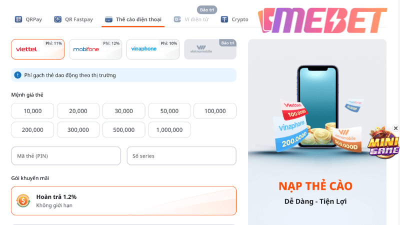Hướng dẫn nạp tiền MEBET chi tiết, chính xác