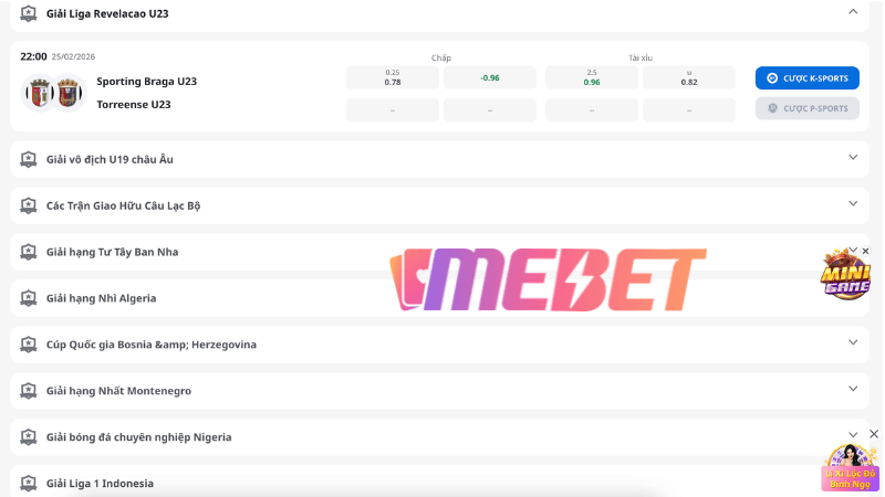 Các loại hình cá cược thể thao nổi bật tại MEBET 